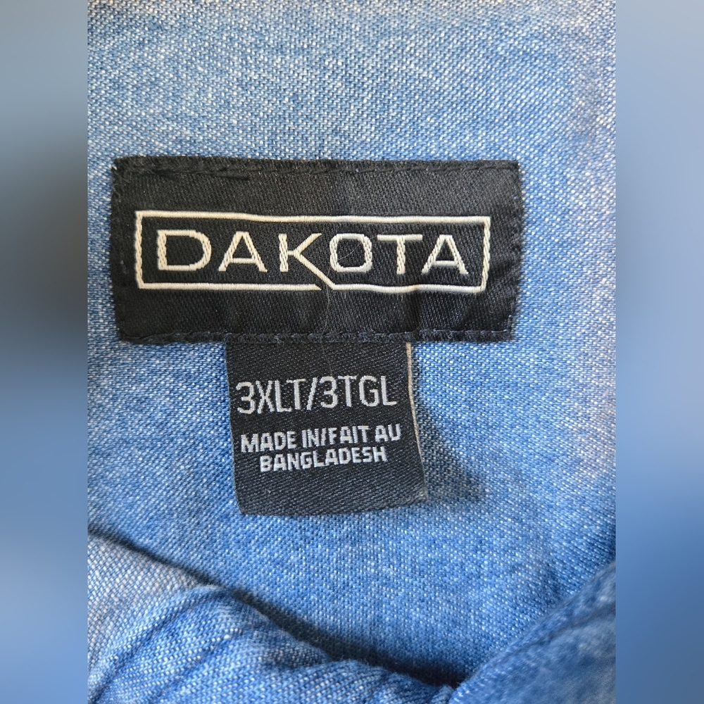 Dakota 3XLT Denim‎ Button Up Shirt Blue 100% Cotton Long Sleeve Western Workwear - Picture 5 of 9
